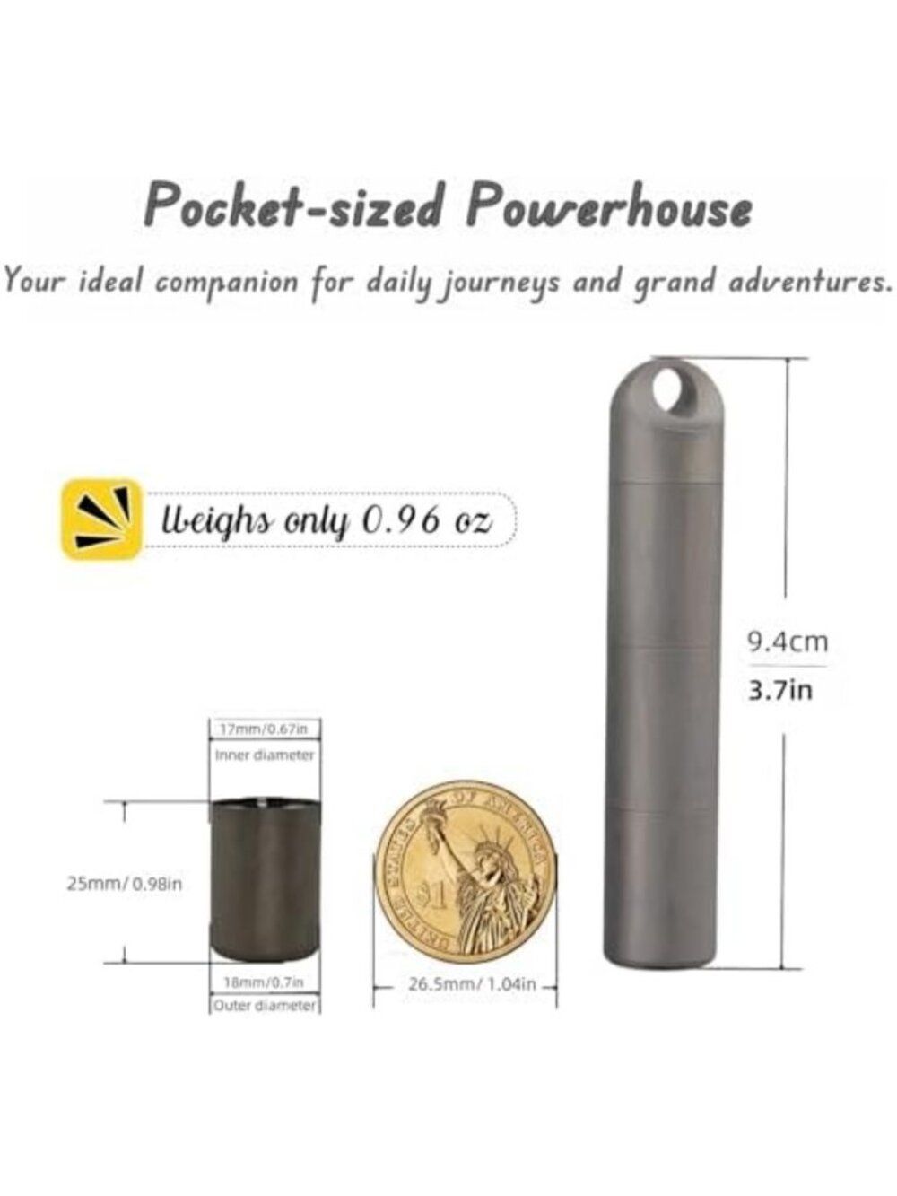 Waterproof Titanium Keychain Pill Holder - 3-Compartment Organizer, Gray - Picture 3 of 6